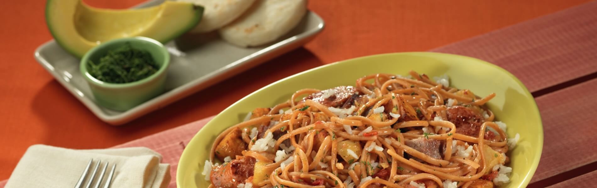 Calentado con Spaghetti Doria sabor chorizo
